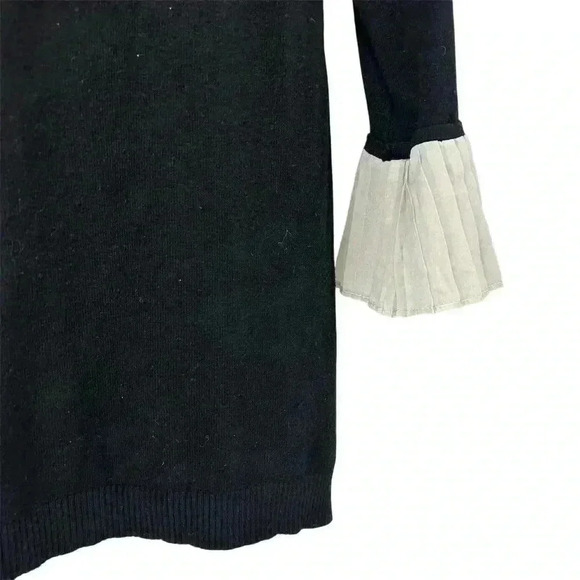 Vila Milano Women's Black Knit Top Pleated Chiffon Cuffs Size L - Picture 5 of 9